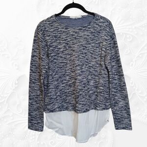 BCBG Generation Black & White Sweater Top With Faux Dress Shirt Hem